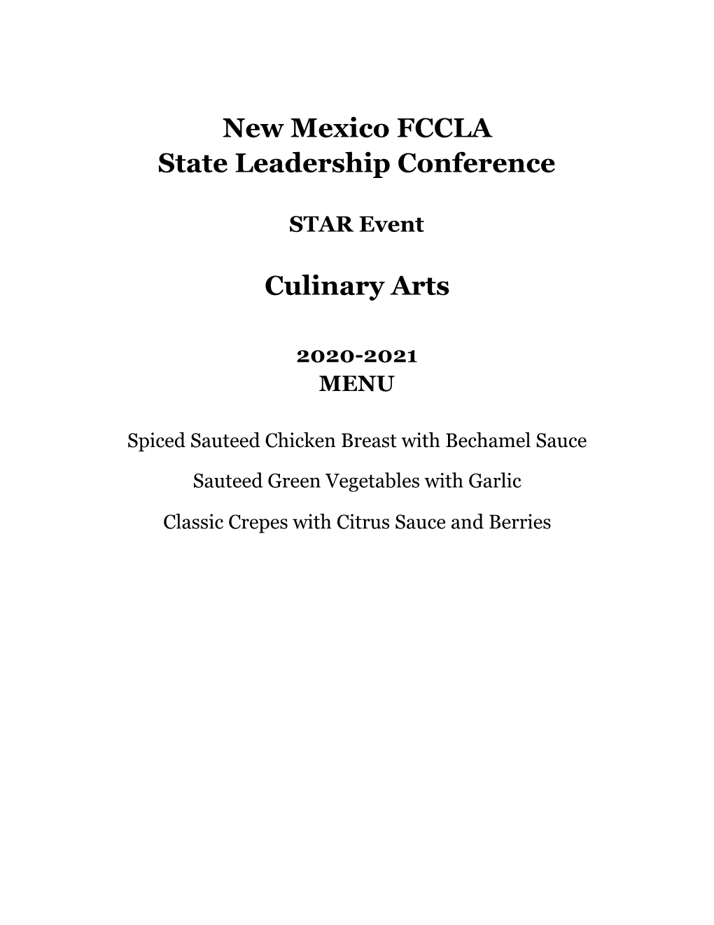 New Mexico FCCLA State Leadership Conference Culinary Arts