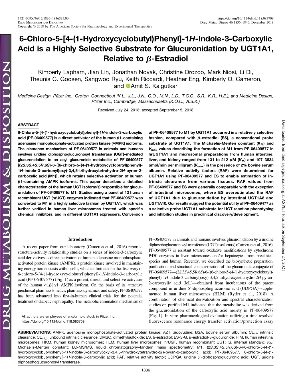 1H-Indole-3-Carboxylic Acid Is a Highly Selective Substrate for Glucuronidation by UGT1A1, Relative to B-Estradiol