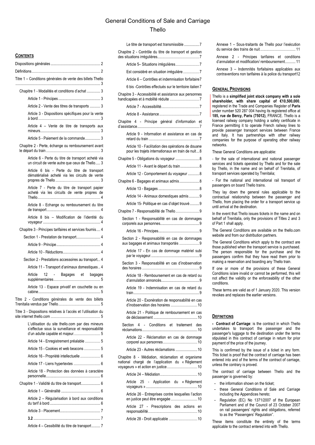 General Conditions of Sale and Carriage Thello