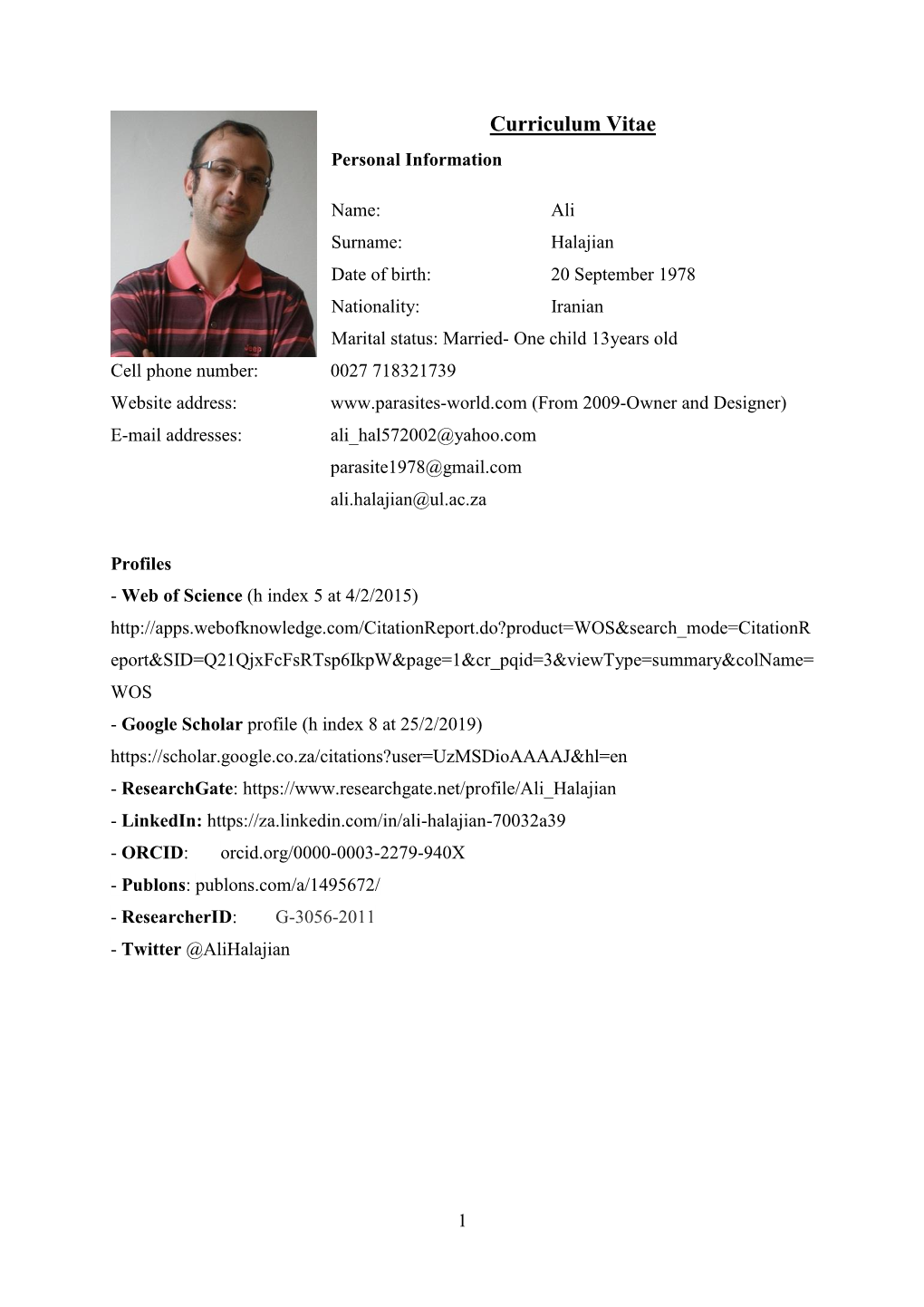 Curriculum Vitae(Resume)