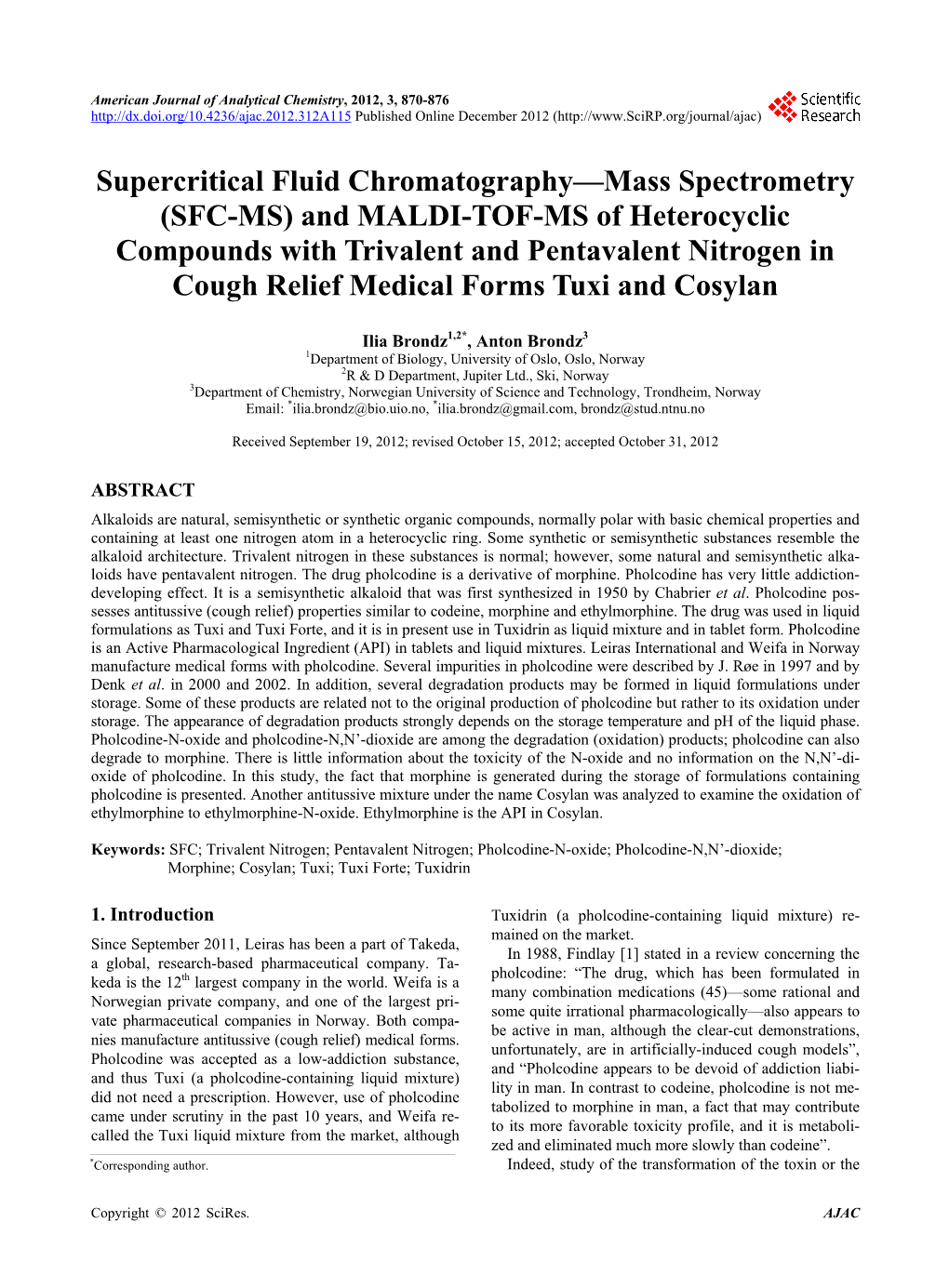 Supercritical Fluid Chromatography