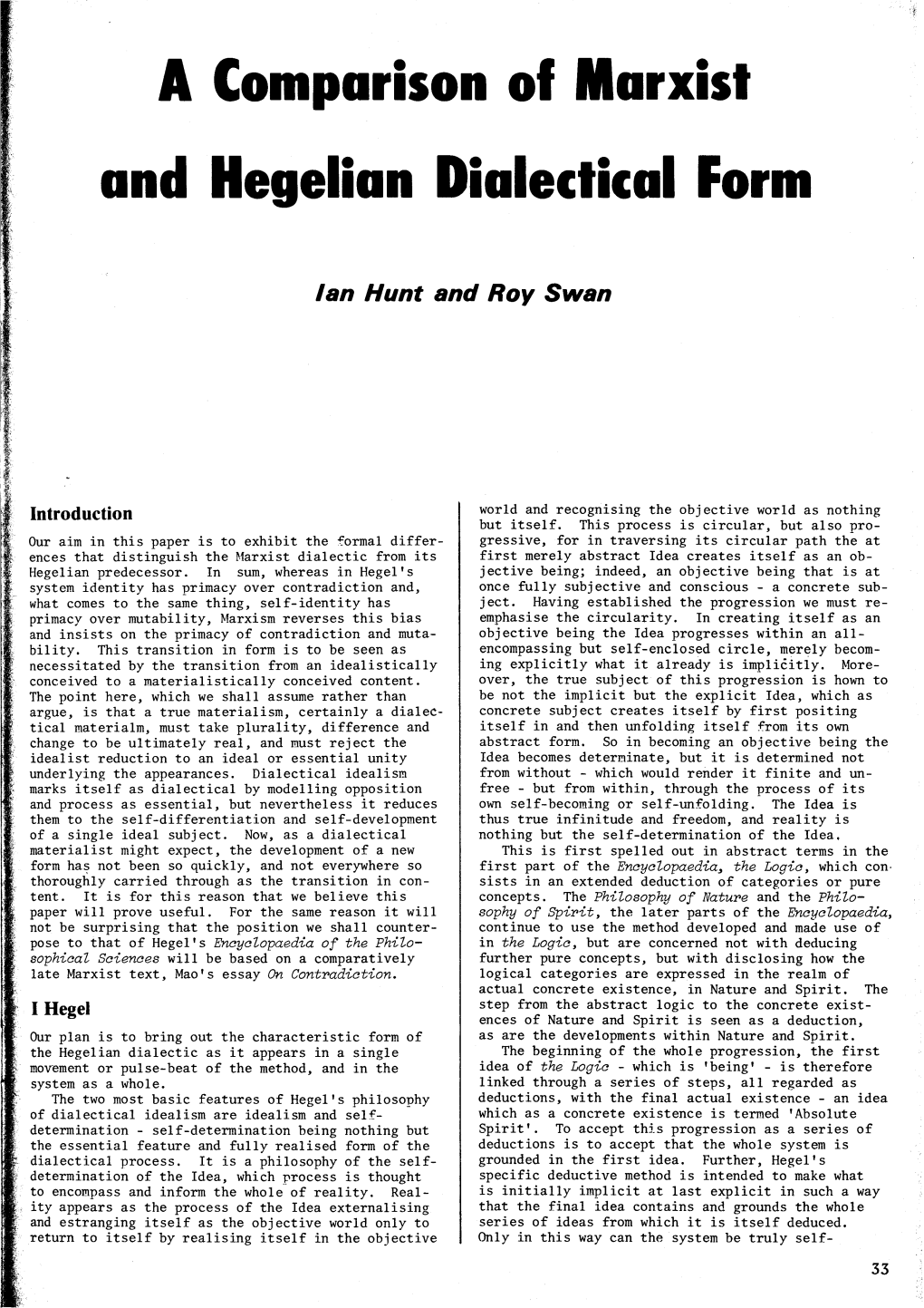 A Comparison of Marxist and Hegelian Dialectical Form