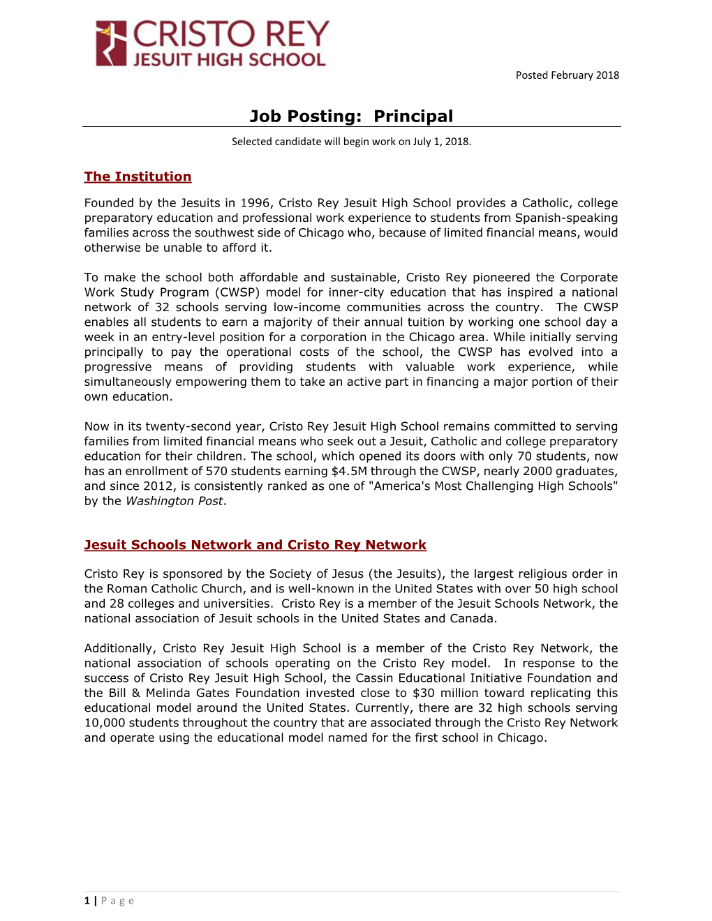 Job Posting: Principal