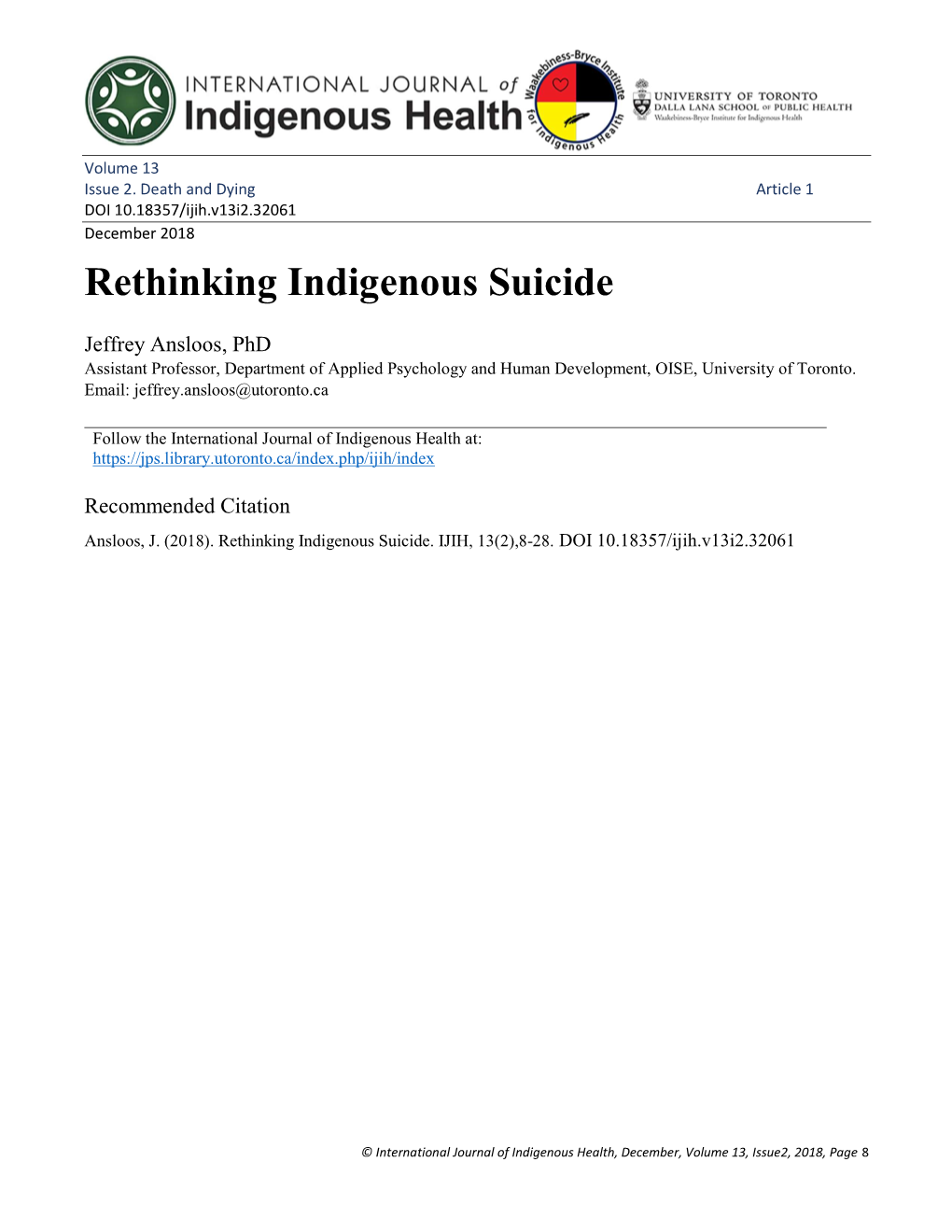 Rethinking Indigenous Suicide