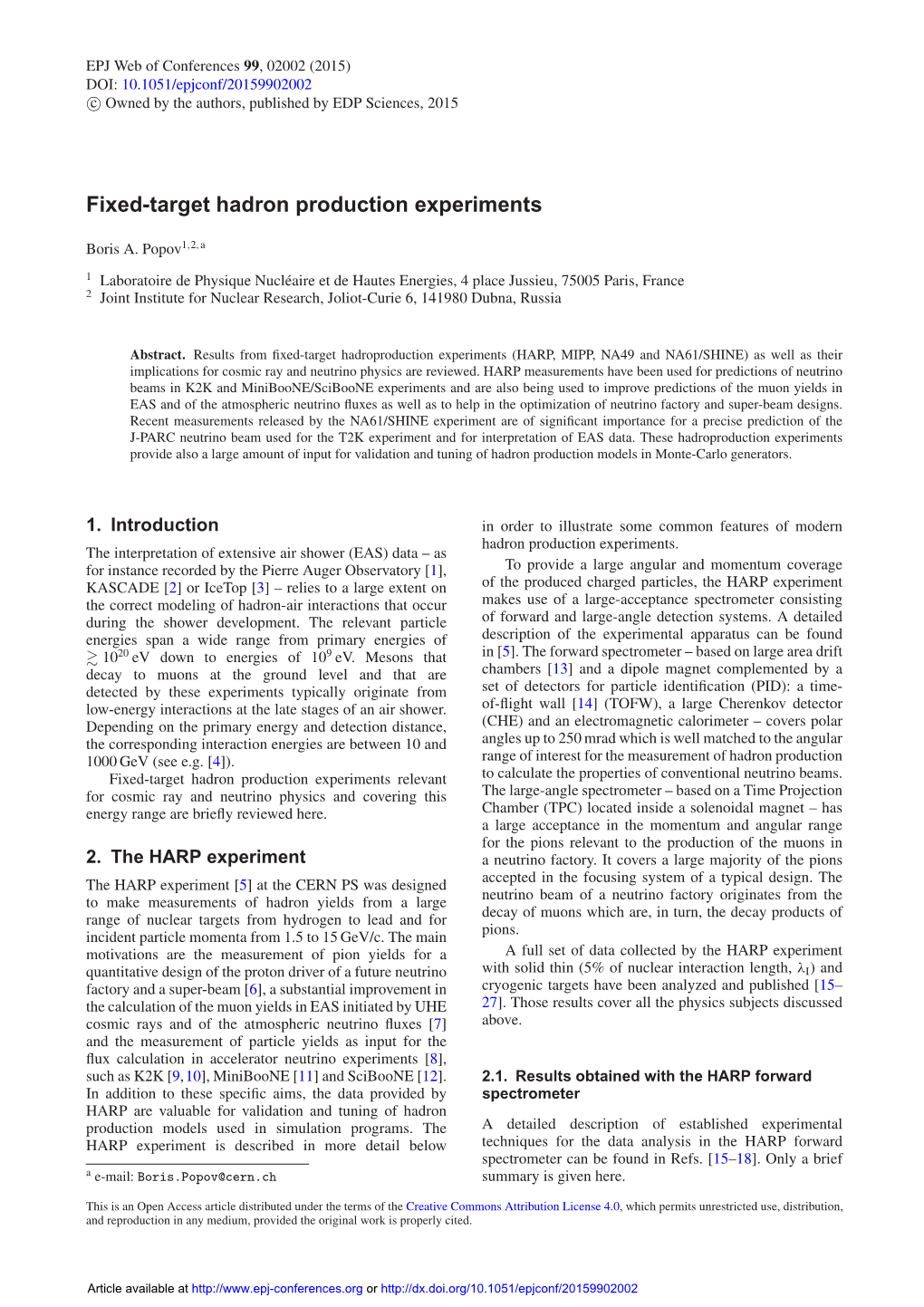 Fixed-Target Hadron Production Experiments