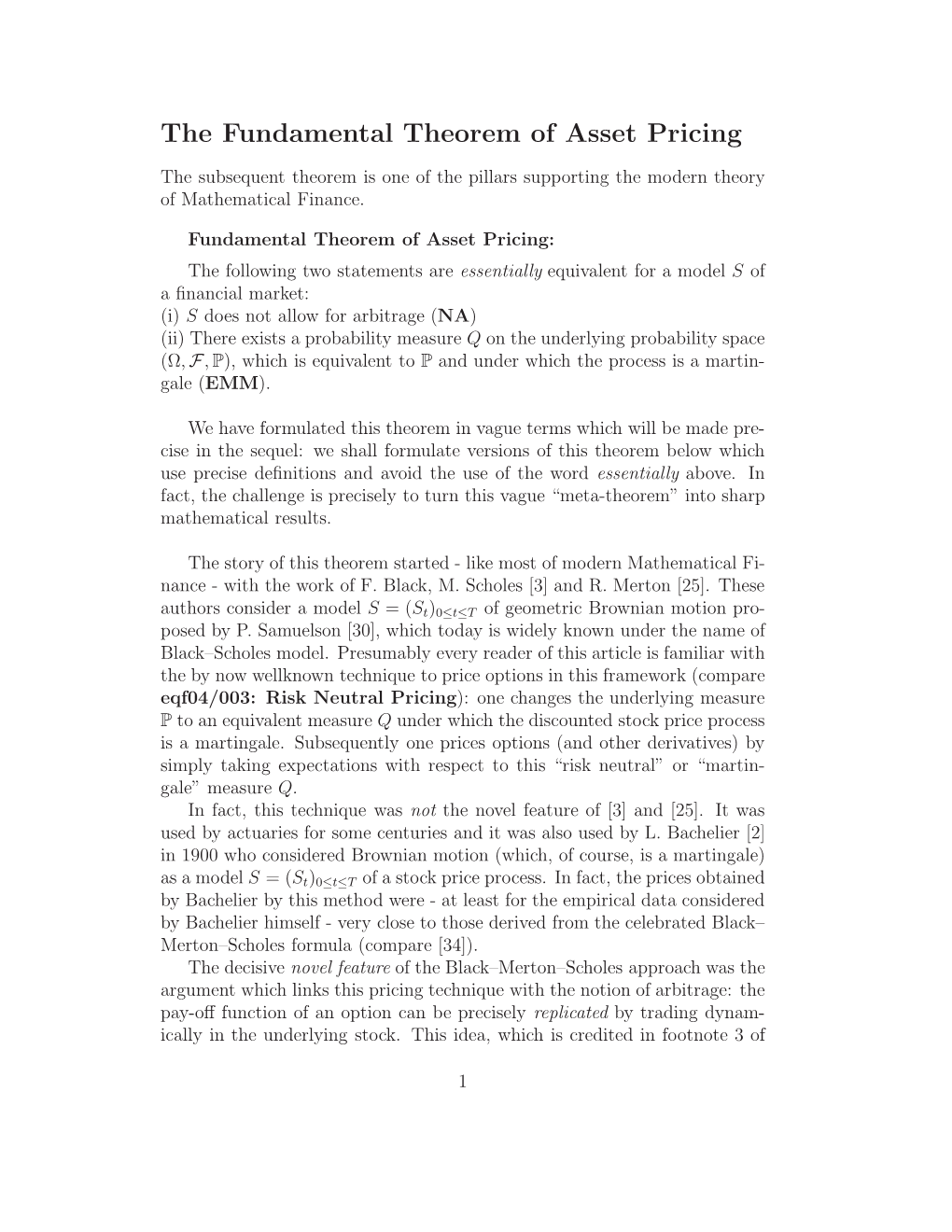 The Fundamental Theorem of Asset Pricing