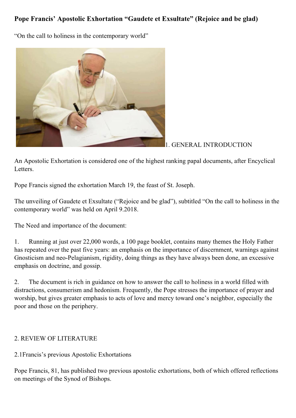 Pope Francis' Apostolic Exhortation “Gaudete Et Exsultate”