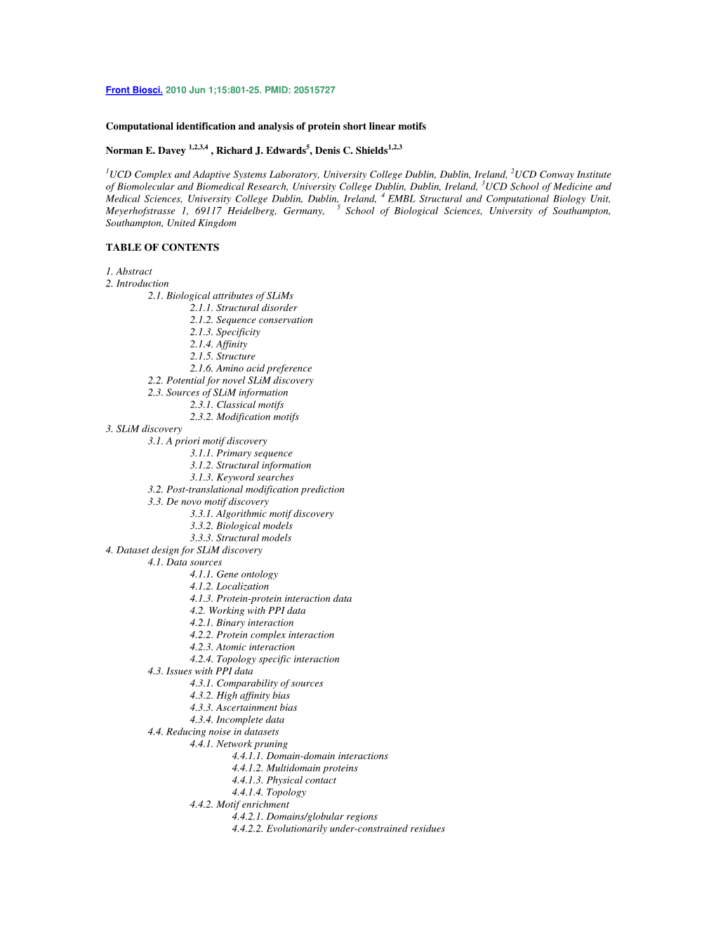 Computational Identification and Analysis of Protein Short Linear Motifs