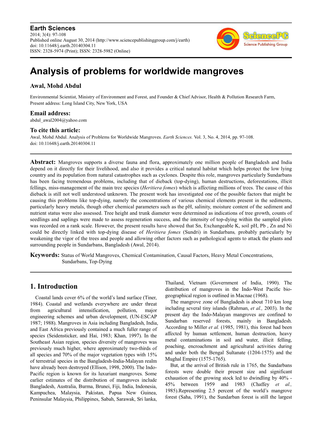 Analysis of Problems for Worldwide Mangroves