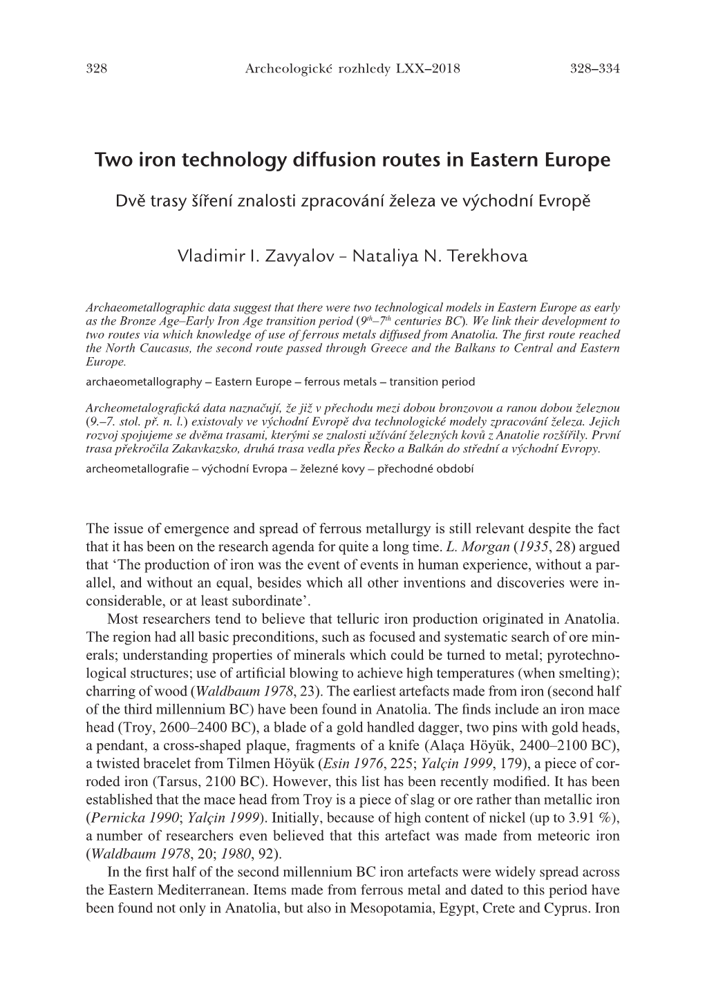 Two Iron Technology Diffusion Routes in Eastern Europe