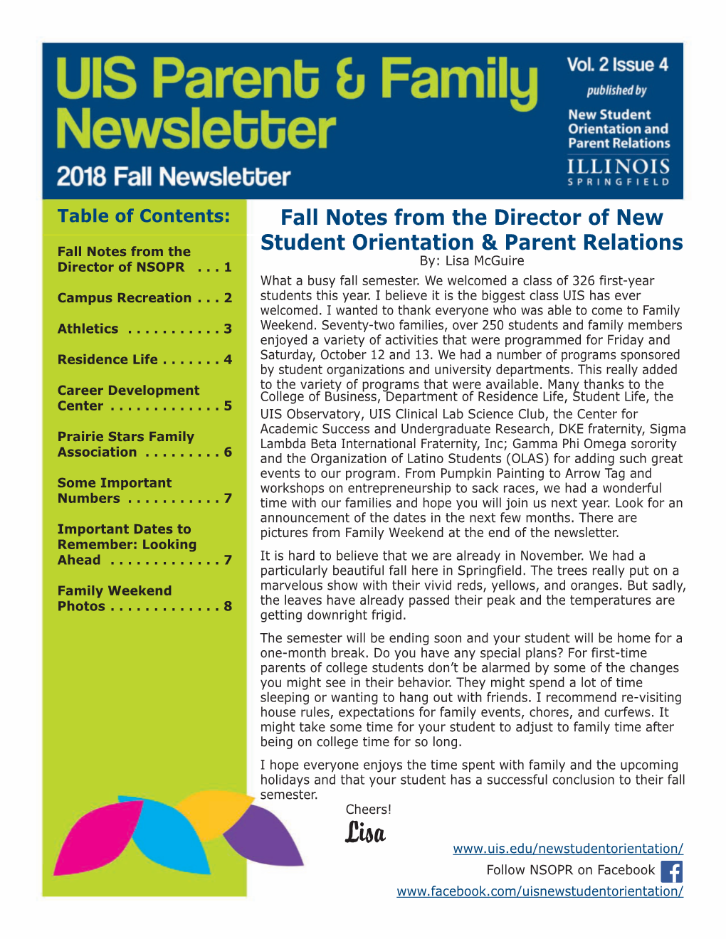 UIS Parent & Family Newsletter Fall 2018