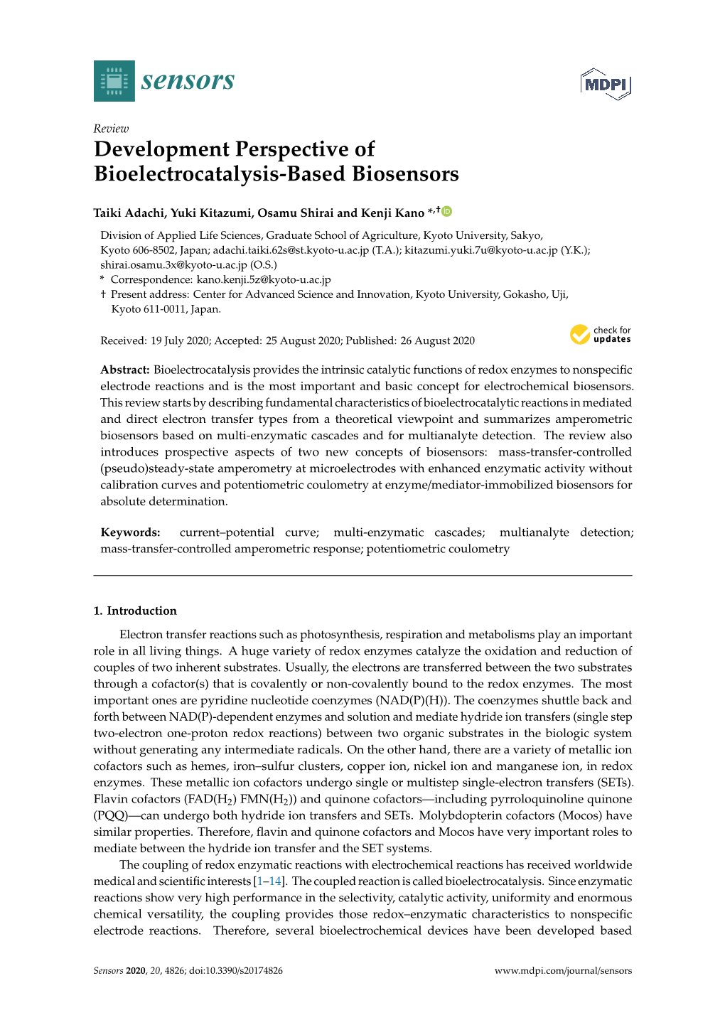 Development Perspective of Bioelectrocatalysis-Based Biosensors