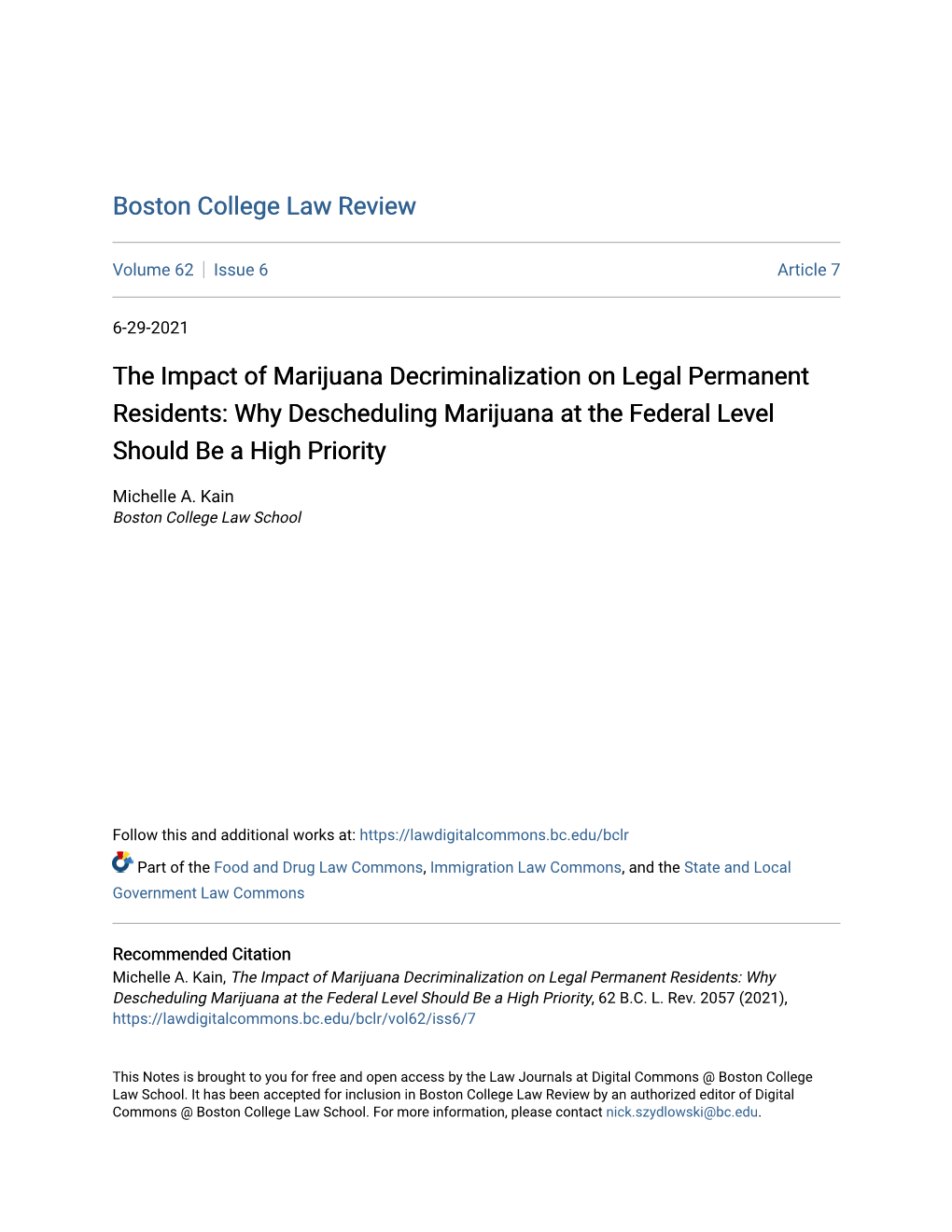 The Impact of Marijuana Decriminalization on Legal Permanent Residents: Why Descheduling Marijuana at the Federal Level Should Be a High Priority