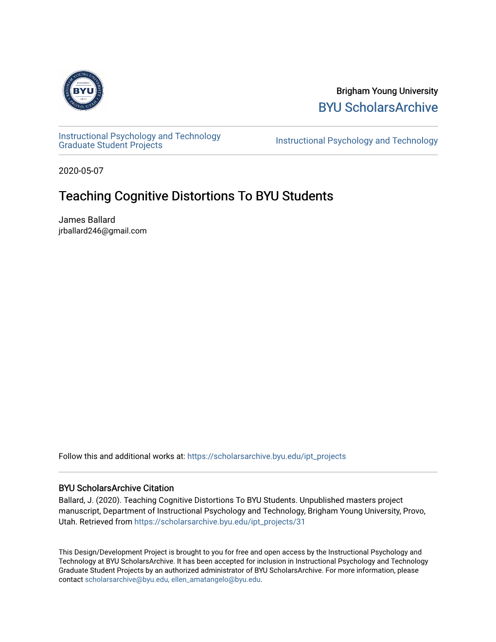 Teaching Cognitive Distortions to BYU Students