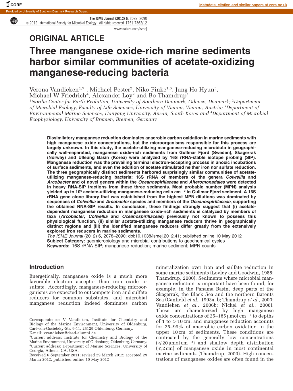 Three Manganese Oxide-Rich Marine Sediments Harbor Similar Communities of Acetate-Oxidizing Manganese-Reducing Bacteria