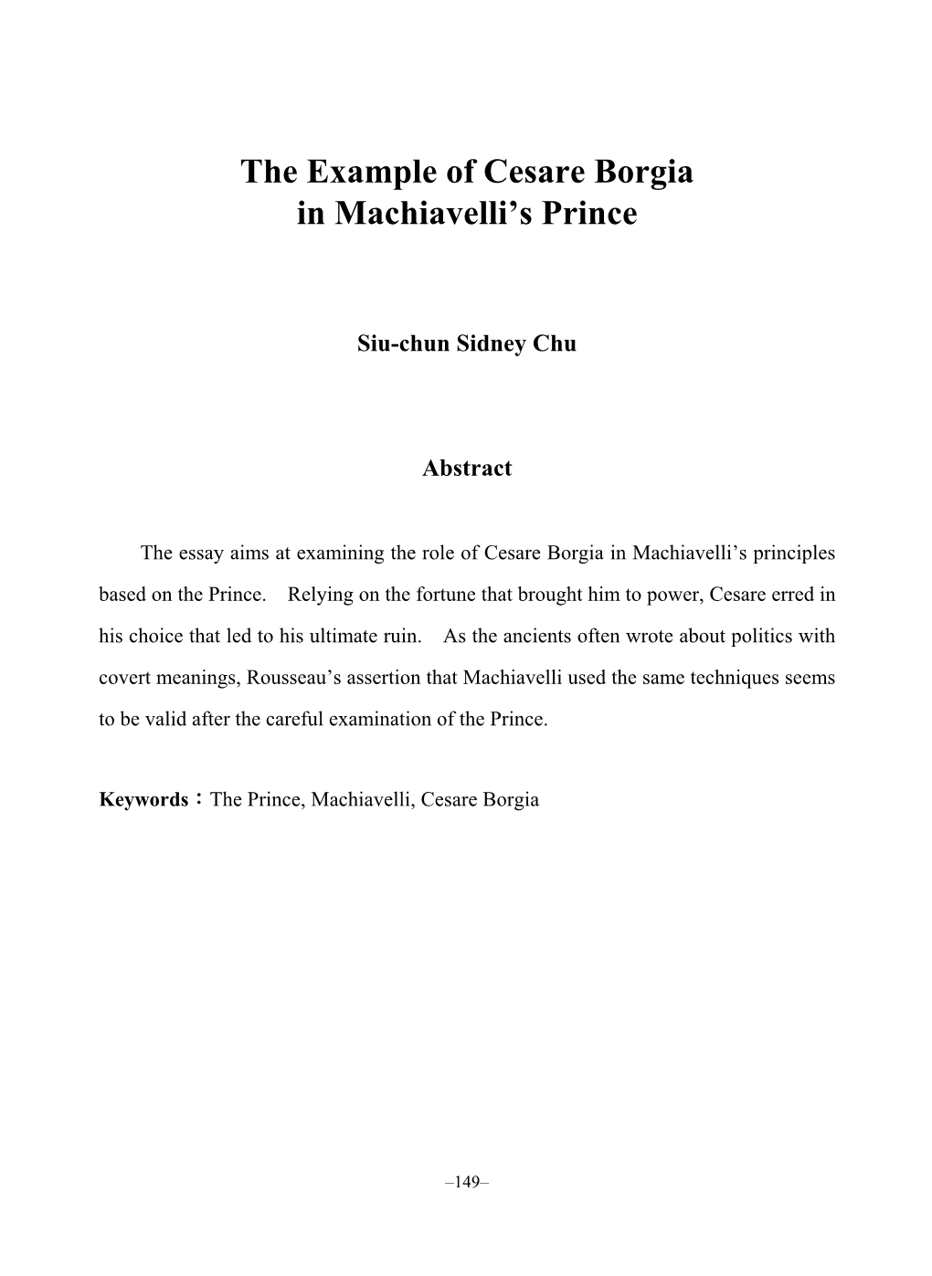 The Example of Cesare Borgia in Machiavelli's Prince