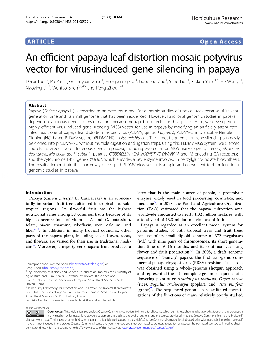 An Efficient Papaya Leaf Distortion Mosaic Potyvirus Vector for Virus