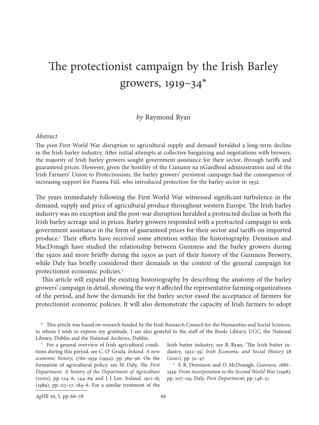 The Protectionist Campaign by the Irish Barley Growers, 1919–34*