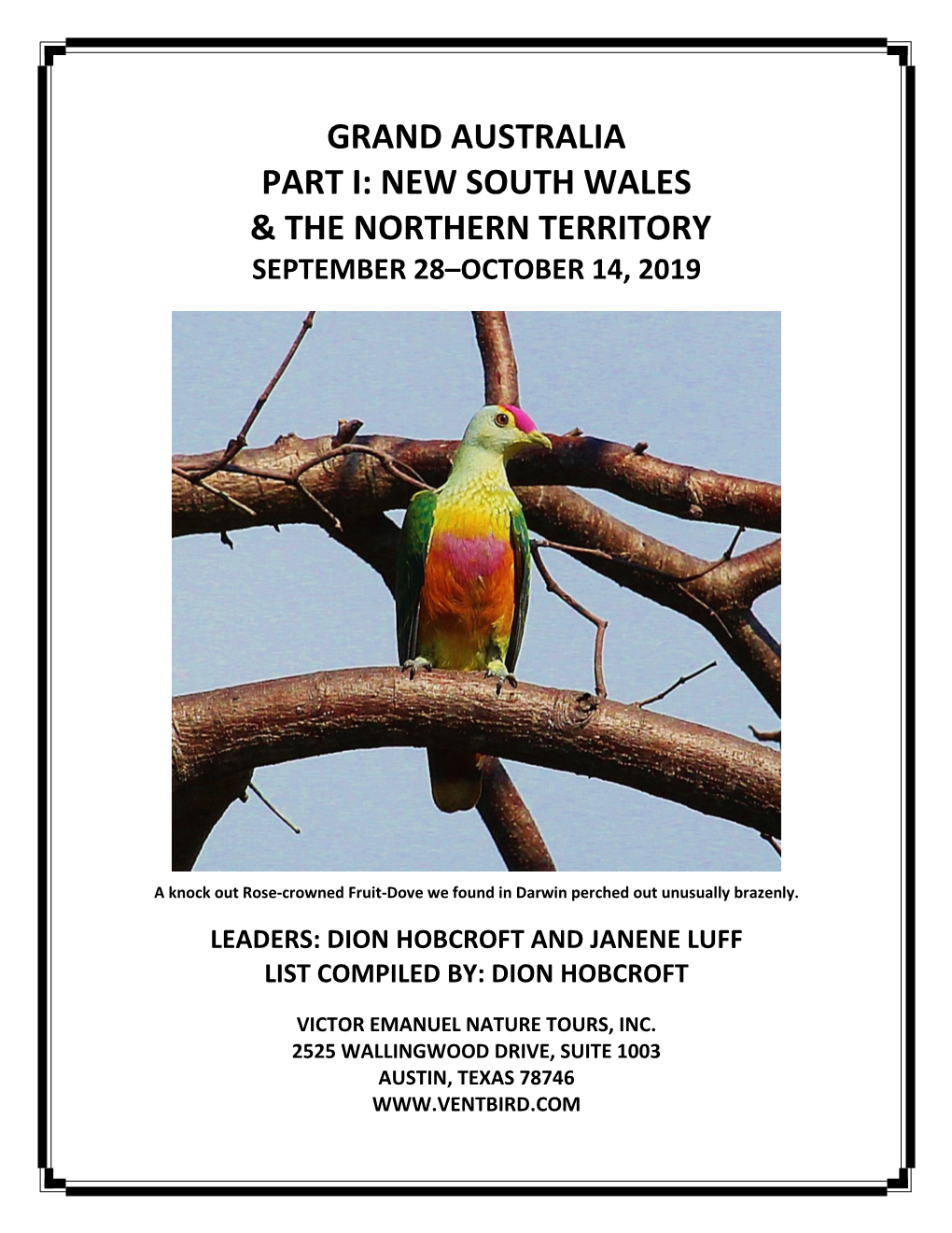 Grand Australia Part I: New South Wales & the Northern Territory September 28–October 14, 2019