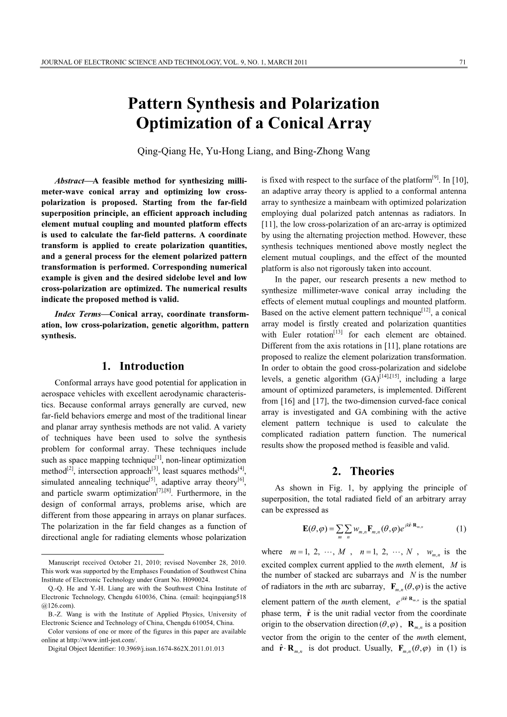 Pattern Synthesis and Polarization Optimization of a Conical Array