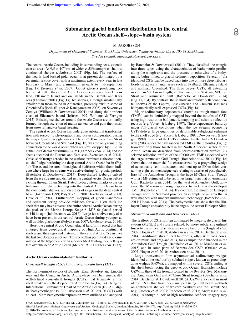 Submarine Glacial Landform Distribution in the Central Arctic Ocean Shelf–Slope–Basin System