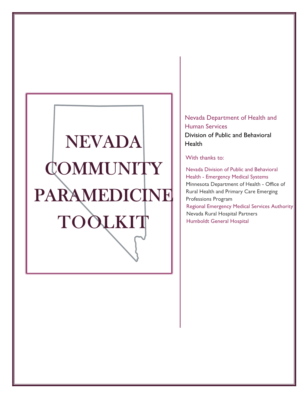 Nevada Community Paramedicine Toolkit October 2019