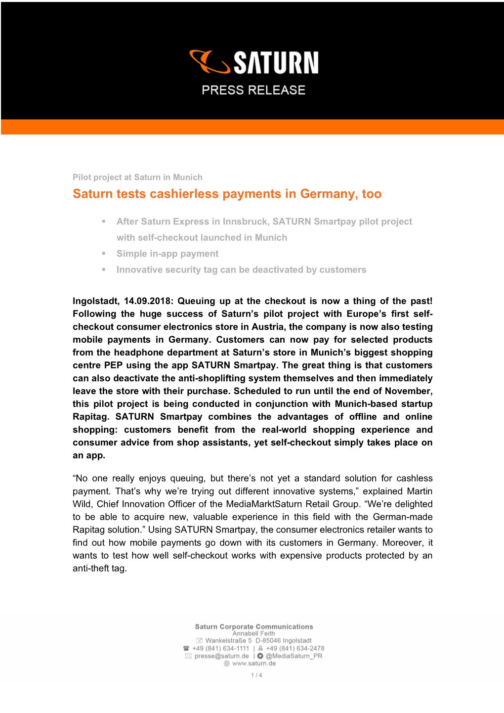 Saturn Tests Cashierless Payments in Germany, Too