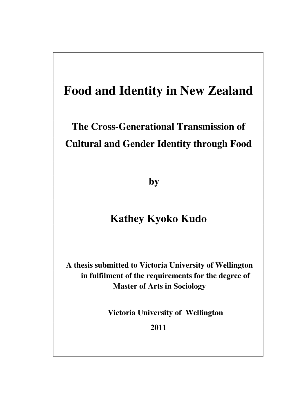 Food and Identity in New Zealand