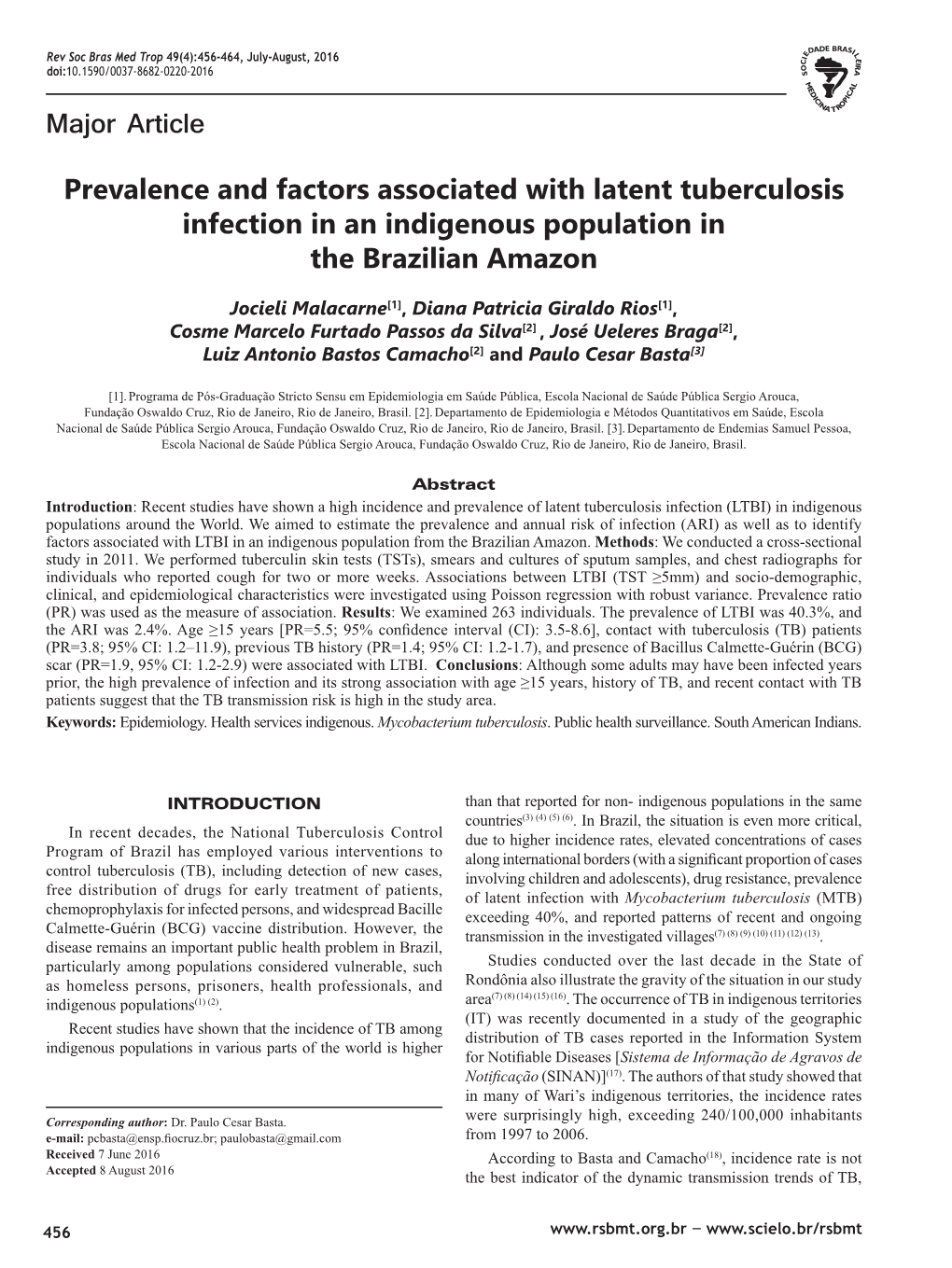 Prevalence and Factors Associated with Latent Tuberculosis Infection in an Indigenous Population in the Brazilian Amazon