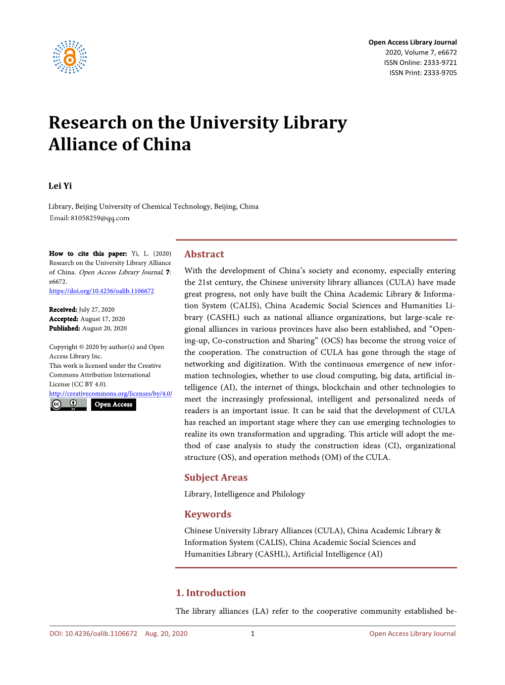 Research on the University Library Alliance of China
