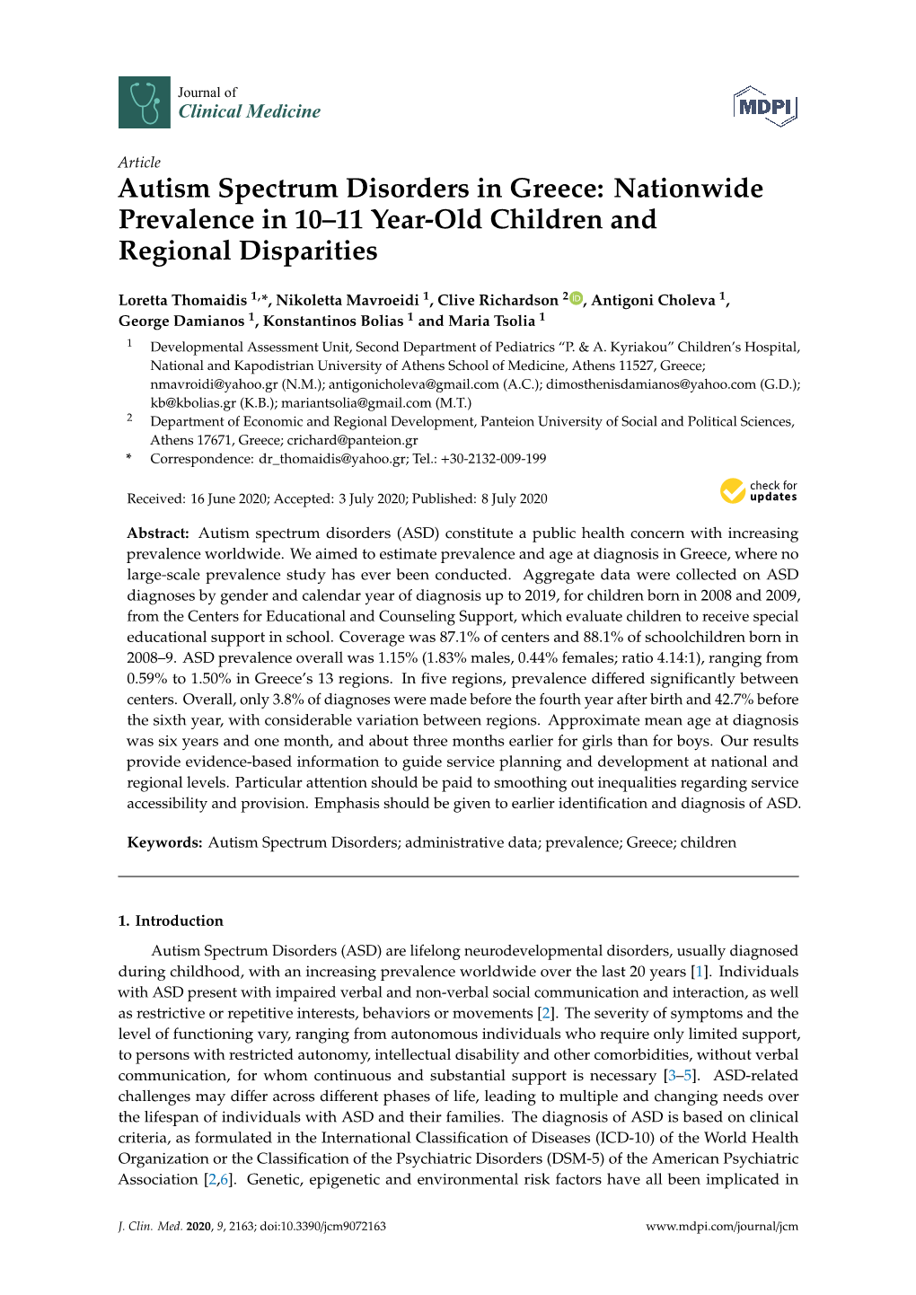 Autism Spectrum Disorders in Greece: Nationwide Prevalence in 10–11 Year-Old Children and Regional Disparities