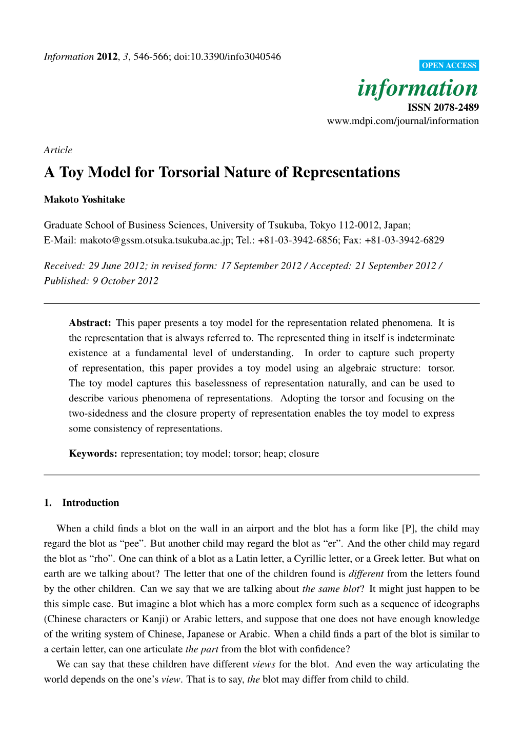 A Toy Model for Torsorial Nature of Representations