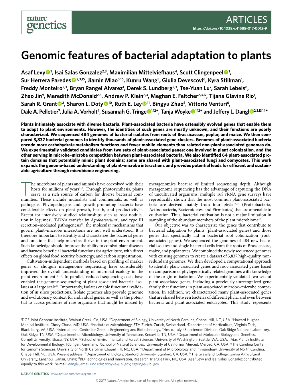 Genomic Features of Bacterial Adaptation to Plants