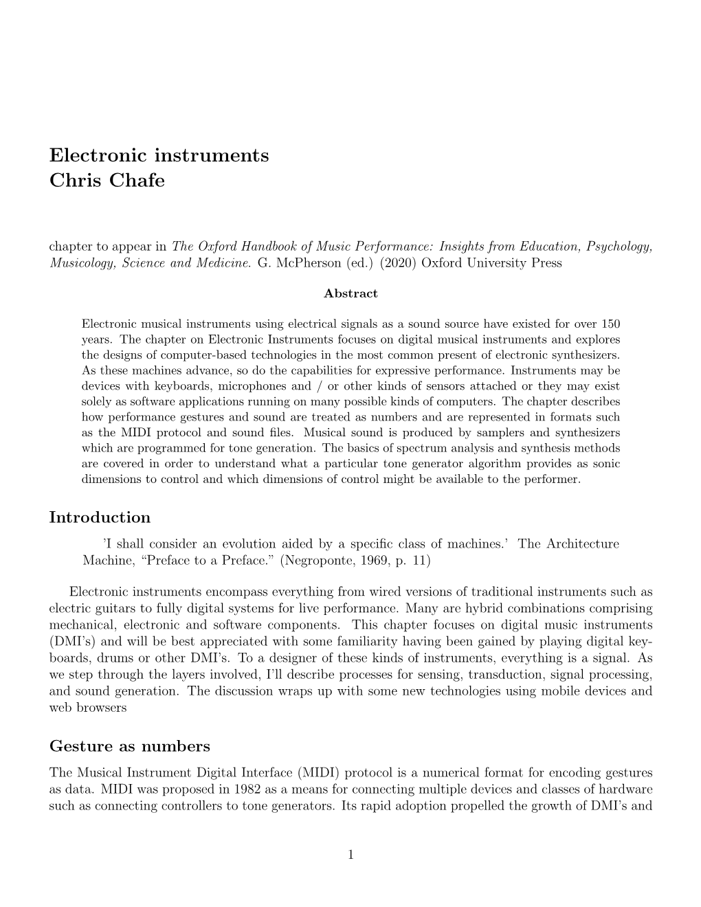 Electronic Instruments Chris Chafe