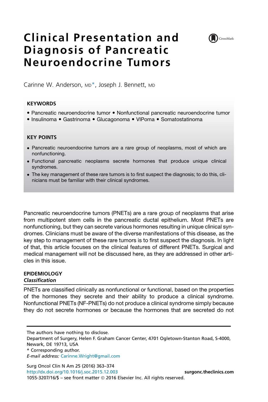 Clinical Presentation and Diagnosis of Pancreatic Neuroendocrine Tumors