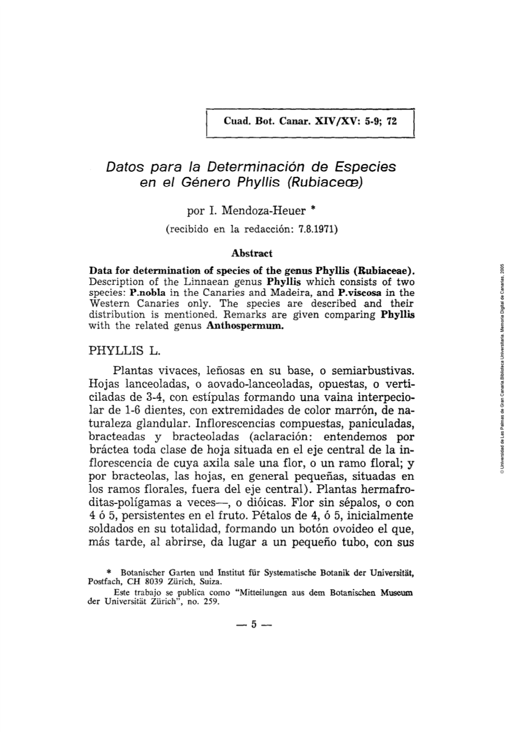 Datos Para La Determinación De Especies En El Género Phyllis