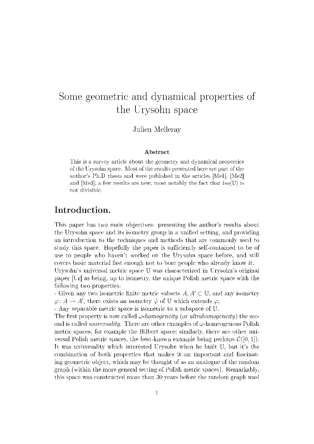 Some Geometric and Dynamical Properties of the Urysohn Space