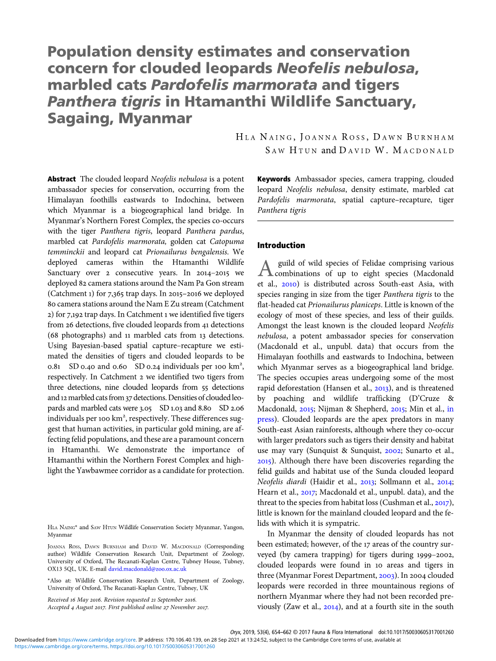 Population Density Estimates and Conservation