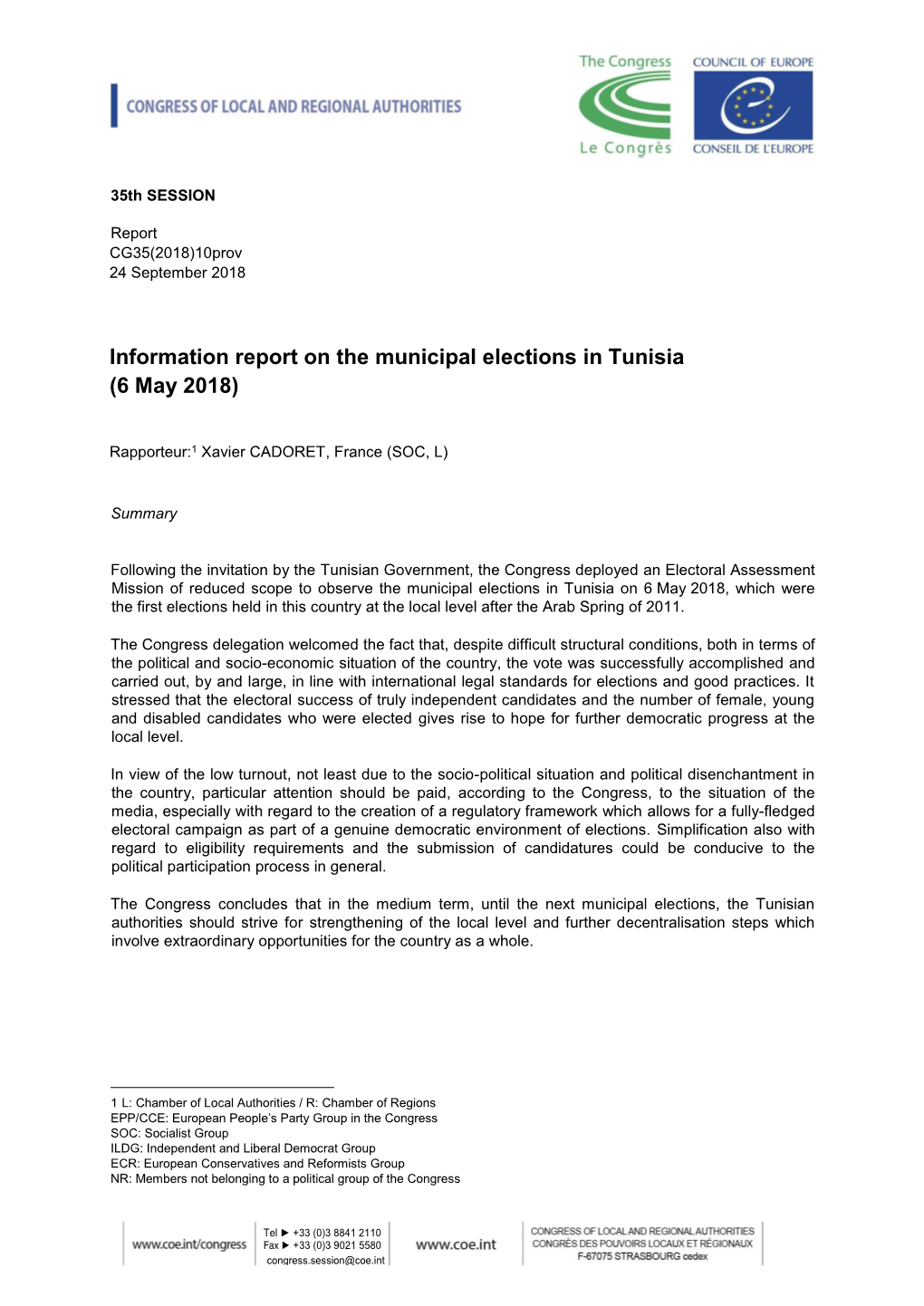 Information Report on the Municipal Elections in Tunisia (6 May 2018)