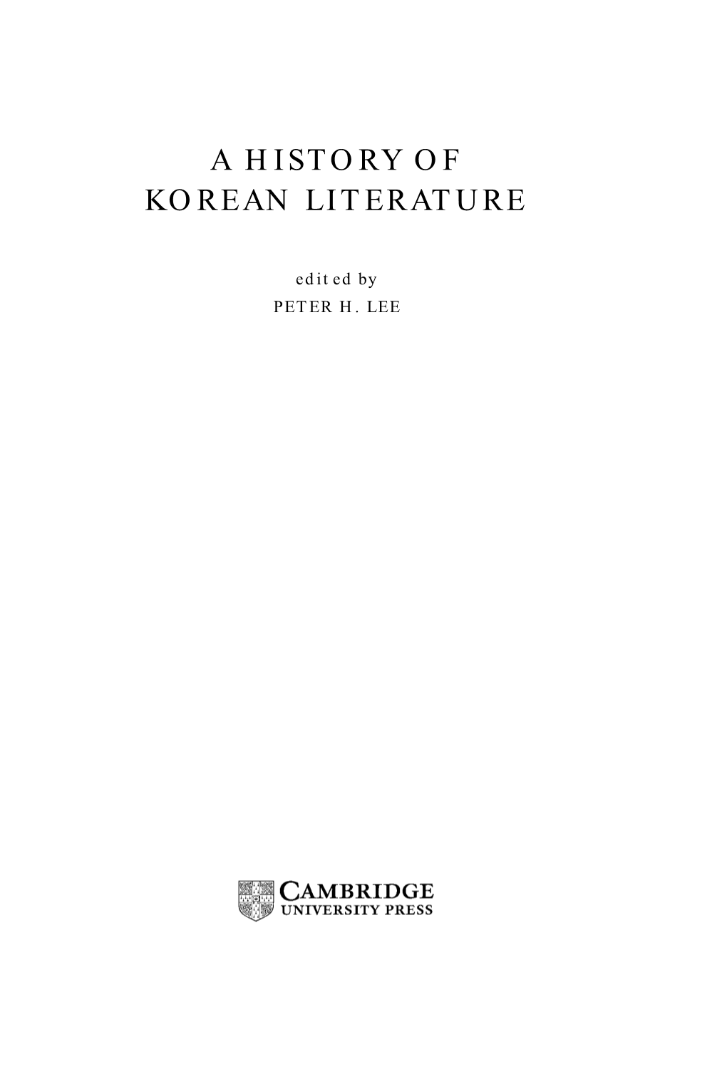 A History of Korean Literature