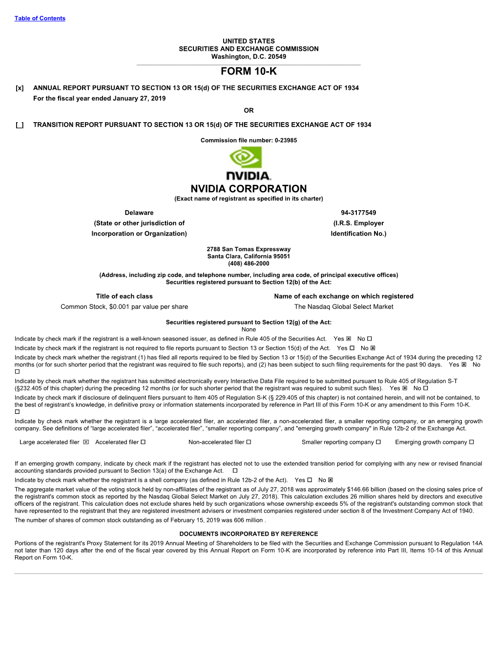 Form 10-K Nvidia Corporation