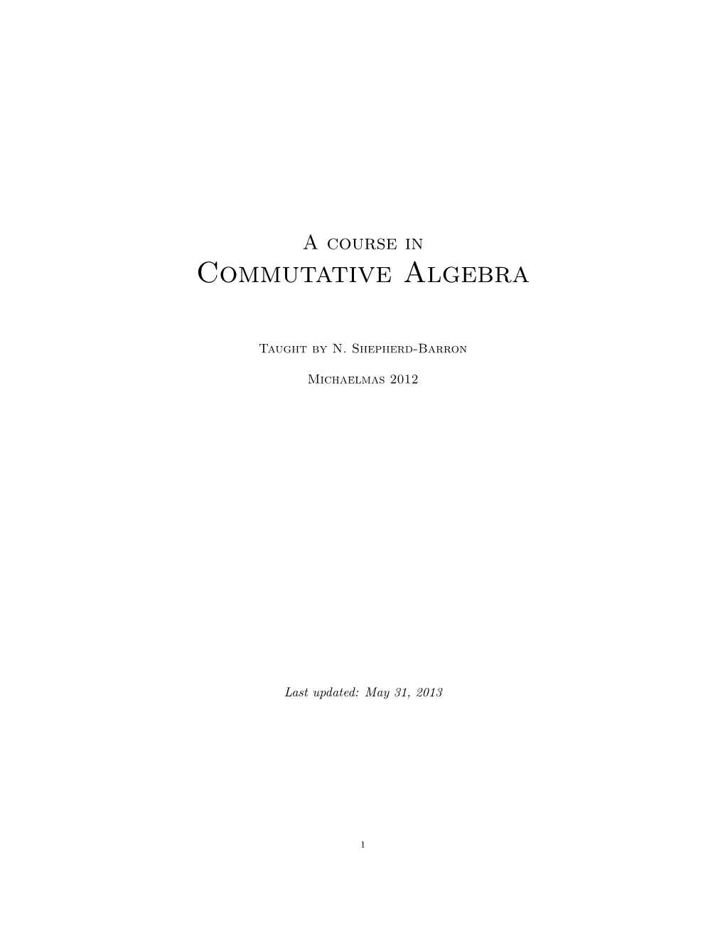 Commutative Algebra