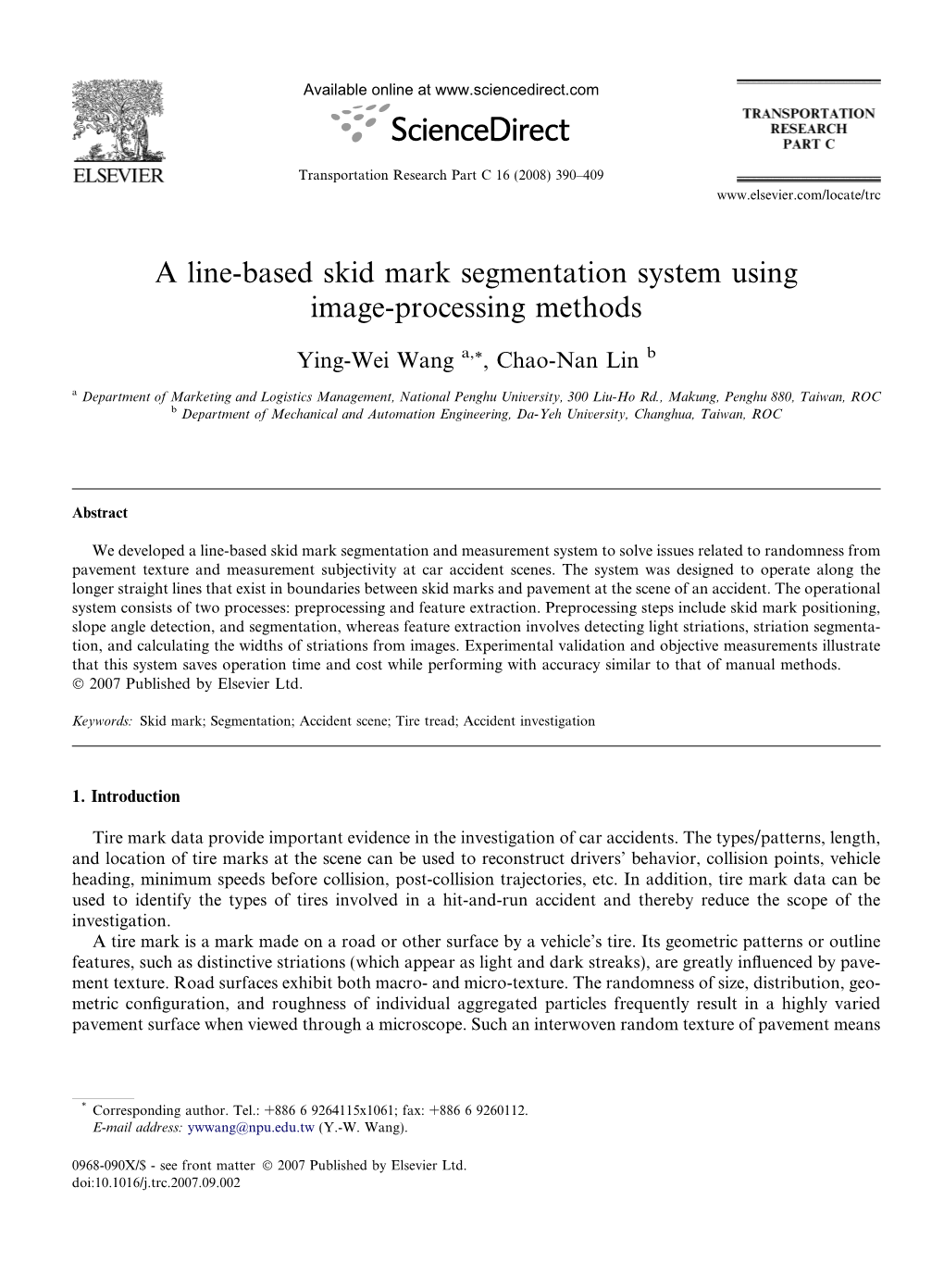 A Line-Based Skid Mark Segmentation System Using Image-Processing Methods