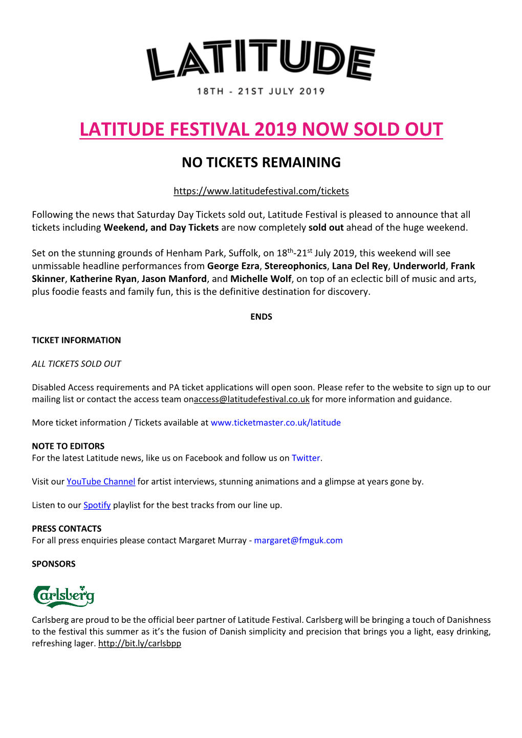 Latitude Festival 2019 Now Sold Out