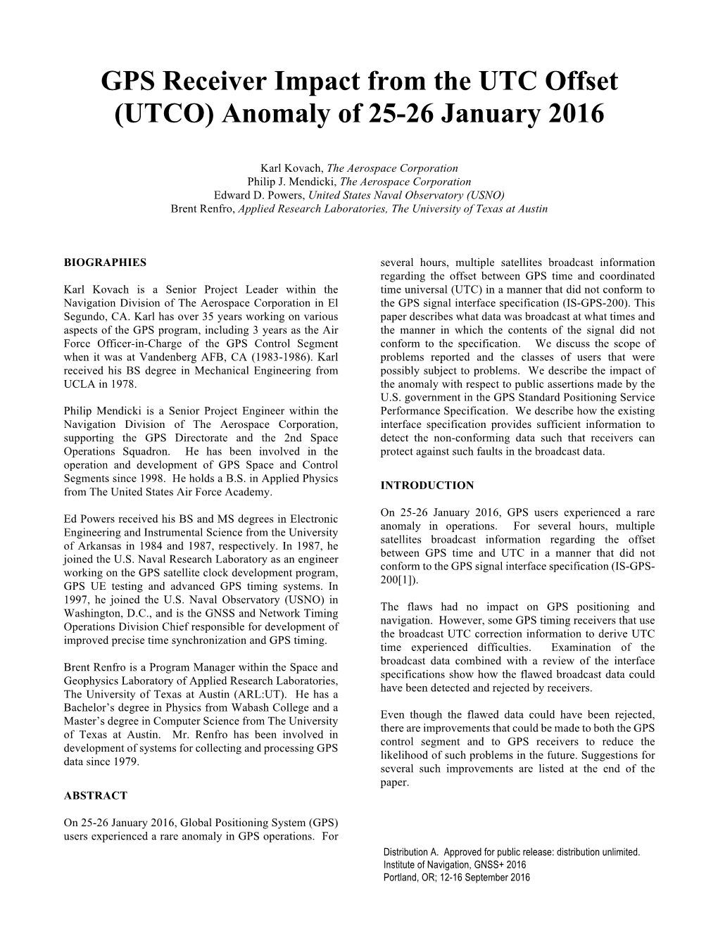 GPS Receiver Impact from the UTC Offset (UTCO) Anomaly of 25-26 January 2016