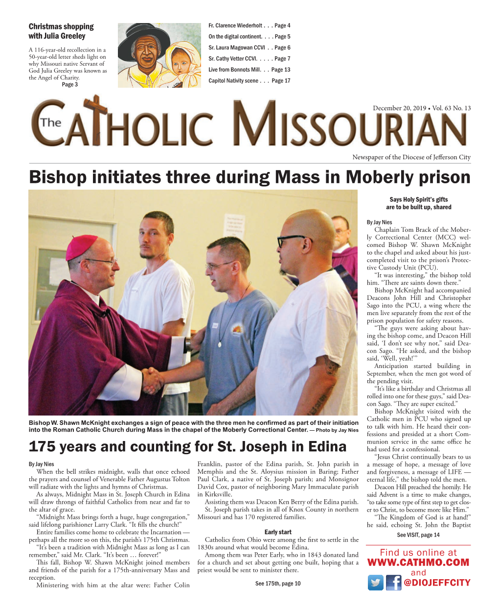 Bishop Initiates Three During Mass in Moberly Prison