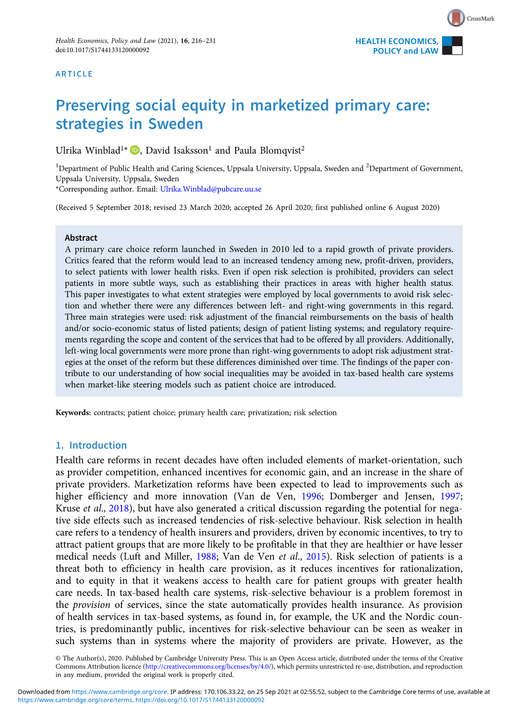 Preserving Social Equity in Marketized Primary Care: Strategies in Sweden