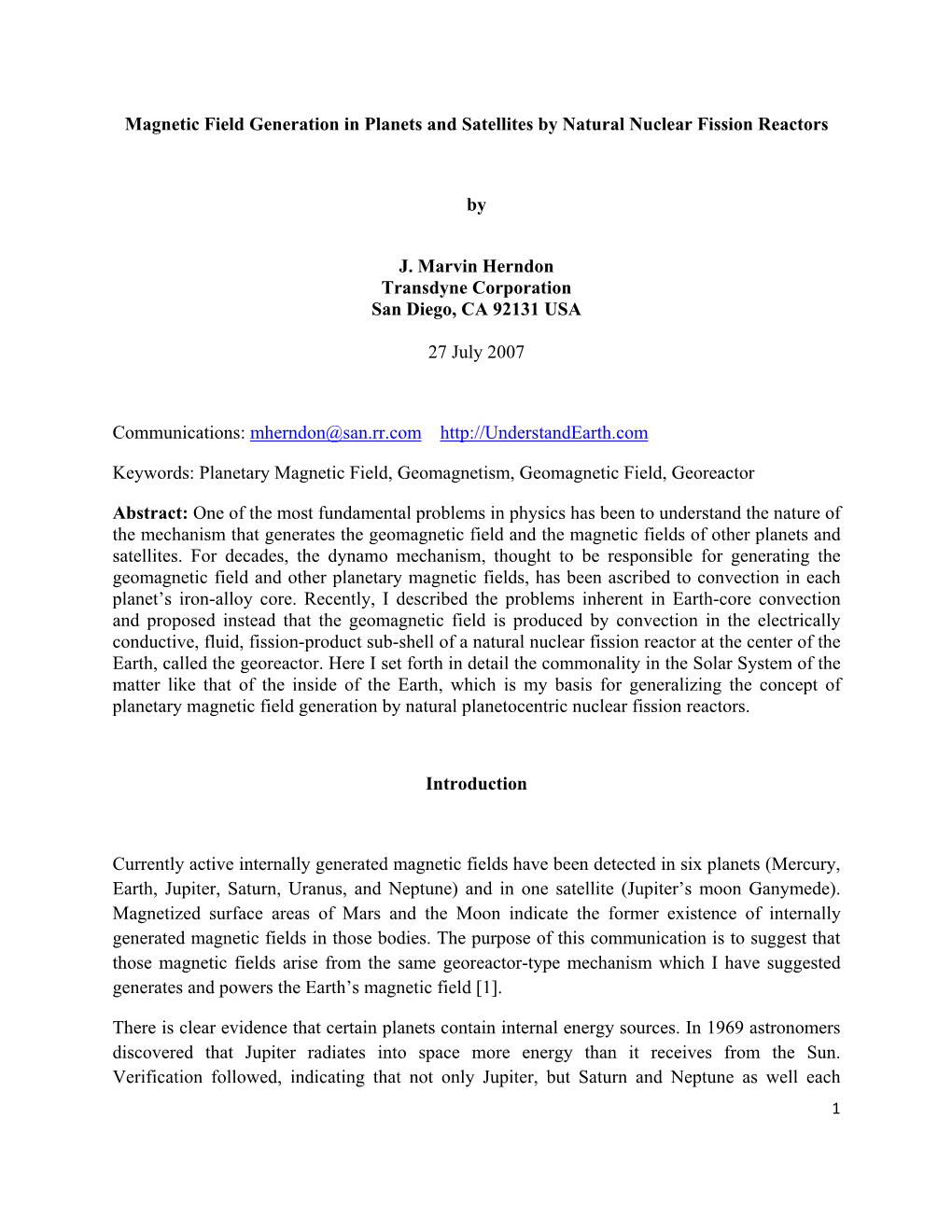 Magnetic Field Generation in Planets and Satellites by Natural Nuclear Fission Reactors