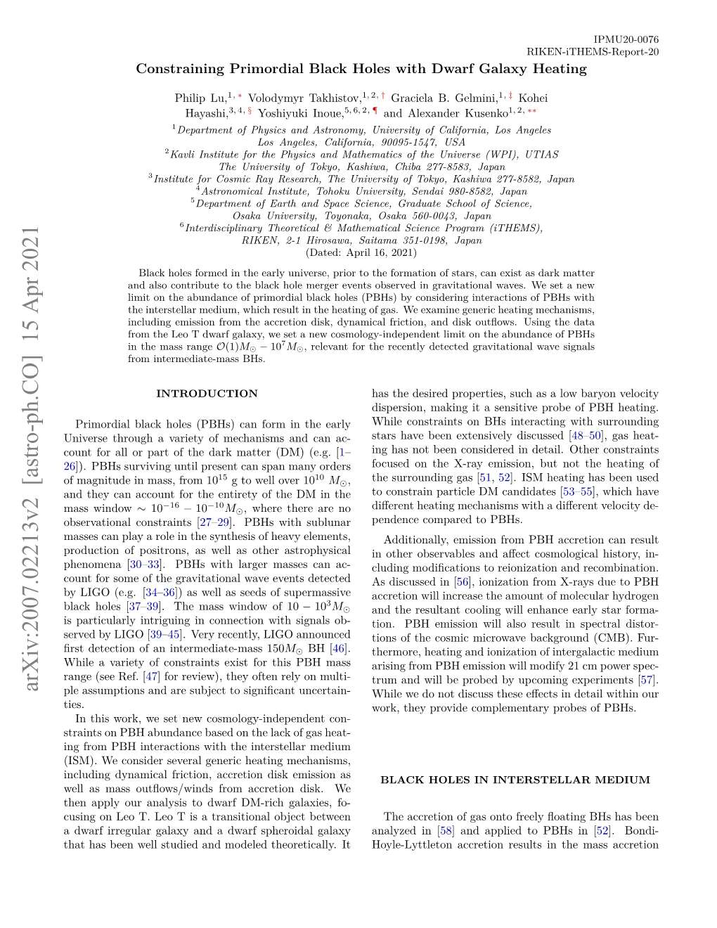 Arxiv:2007.02213V2 [Astro-Ph.CO] 15 Apr 2021 Ple Assumptions and Are Subject to Signiﬁcant Uncertain- While We Do Not Discuss These Eﬀects in Detail Within Our Ties