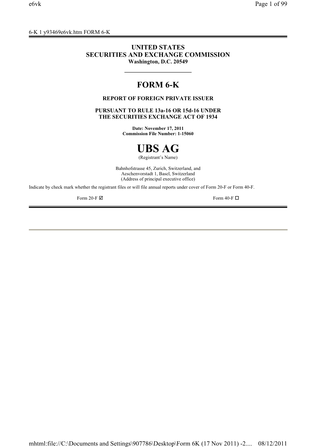 UBS AG (Registrant’S Name)